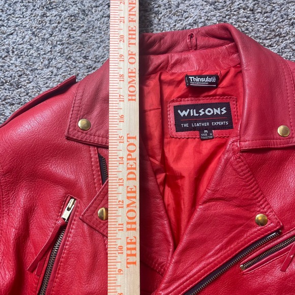 Wilsons Women's M Red Leather Moto Jacket Cropped Belted Biker Thinsulate - Picture 7 of 9